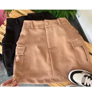 Saia Cintura Alta Cargo Alfaiataria com Bolsos Lateral