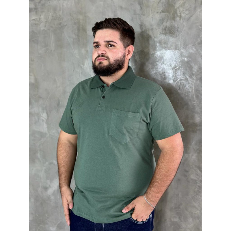 Camisa Camiseta Gola Polo Plus Size Veste G5-52 G6- 54 G7- 56 Malha Fio 30 Com Bolso Algodão Manga Curta Moda Masculino