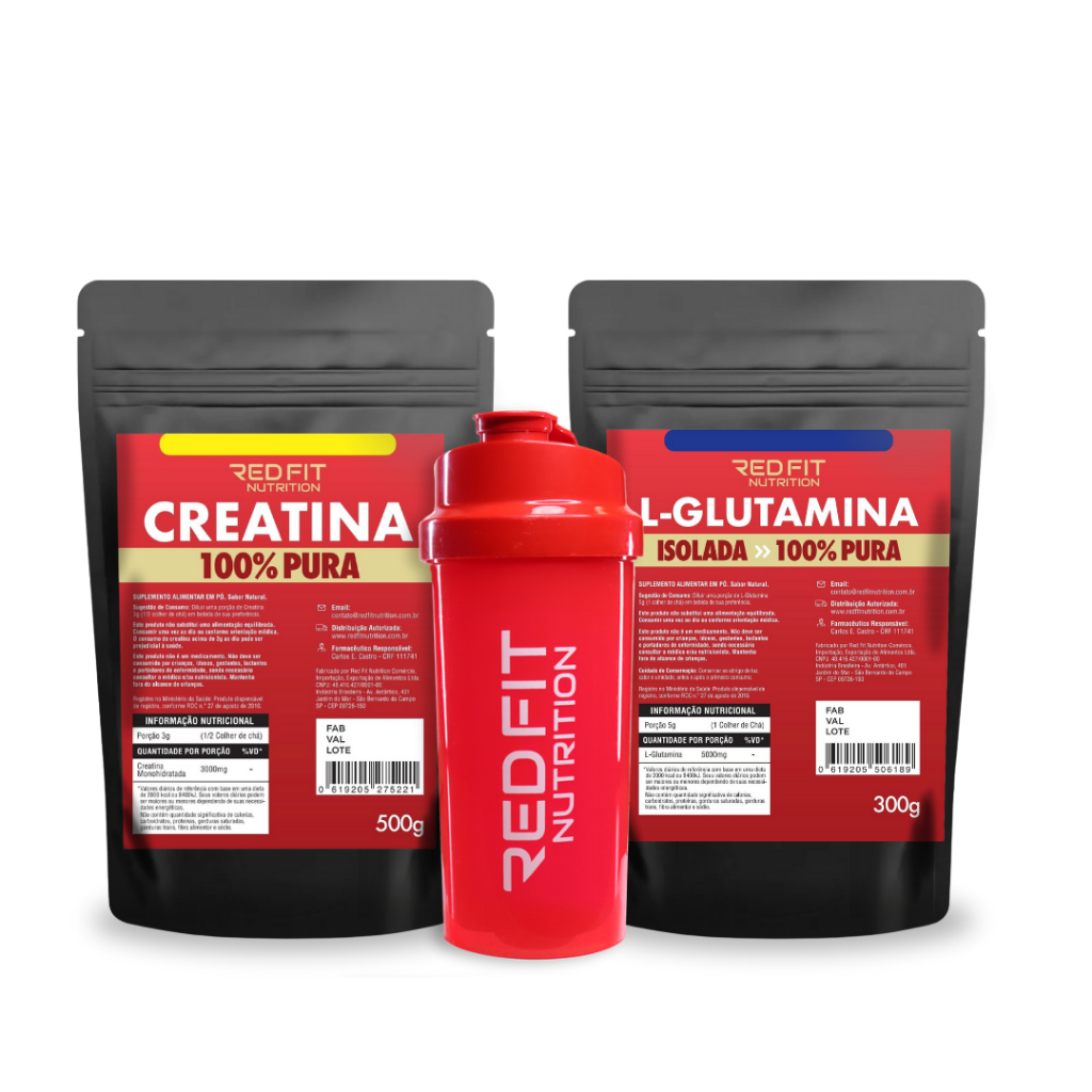 Creatina Monohidratada 500g L-Glutamina 300g - 100% Pura Importada - Red Fit Nutrition