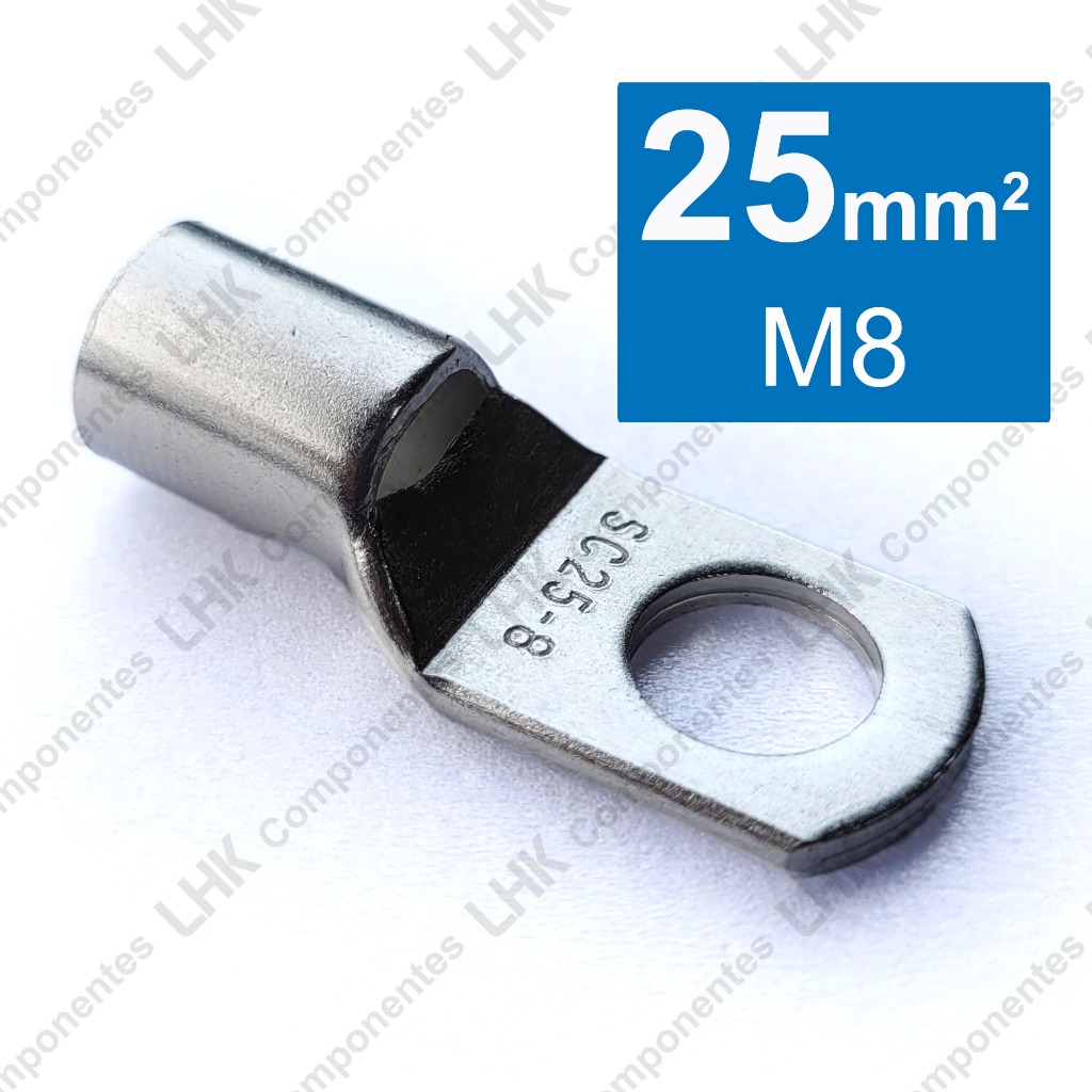 Terminal tubular de compressão 25mm furo M8 em cobre estanhado em Oferta na Shopee