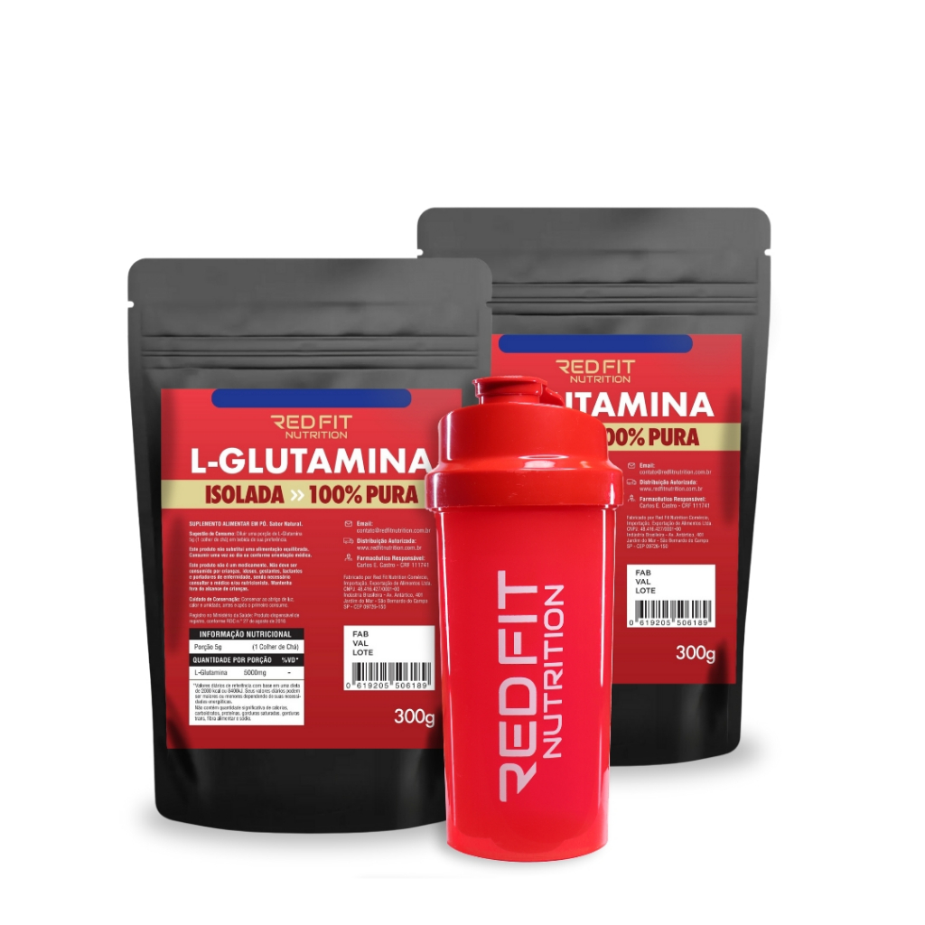 Suplemento em pó Red Fit Kit L-Glutamina 600g 100% Pura Importada C/ Laudo ( 2x Packs 300g )