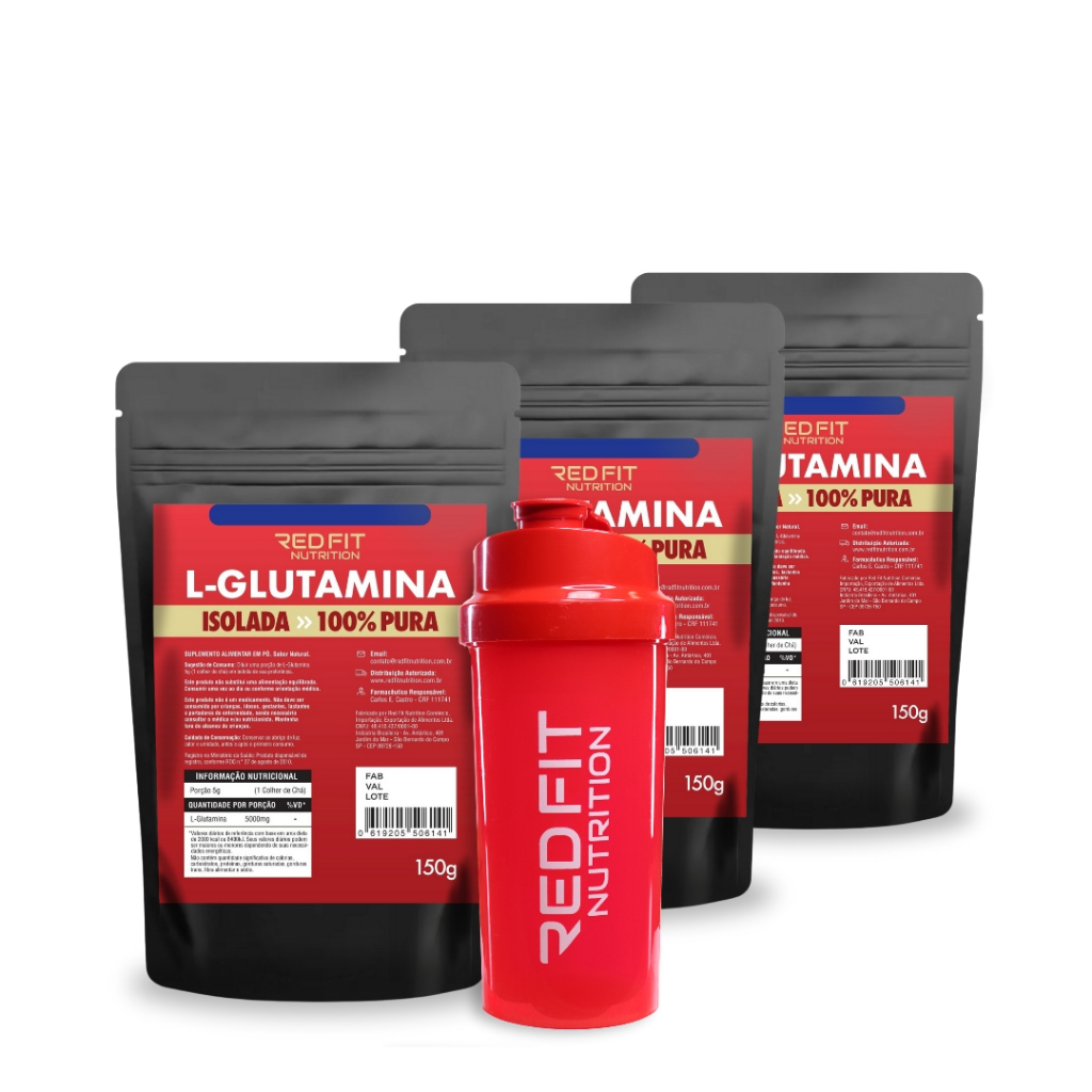 Kit L-Glutamina 450g - 100% Pura Importada C/ Laudo Técnico - Red Fit Nutrition