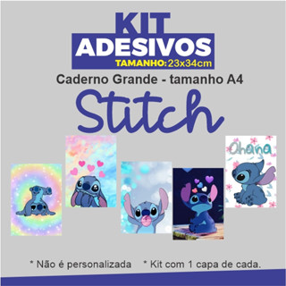KIT 05 und - Adesivo Vinil para Caderno - Tamanho 24x33cm - - Não borra - Stitch