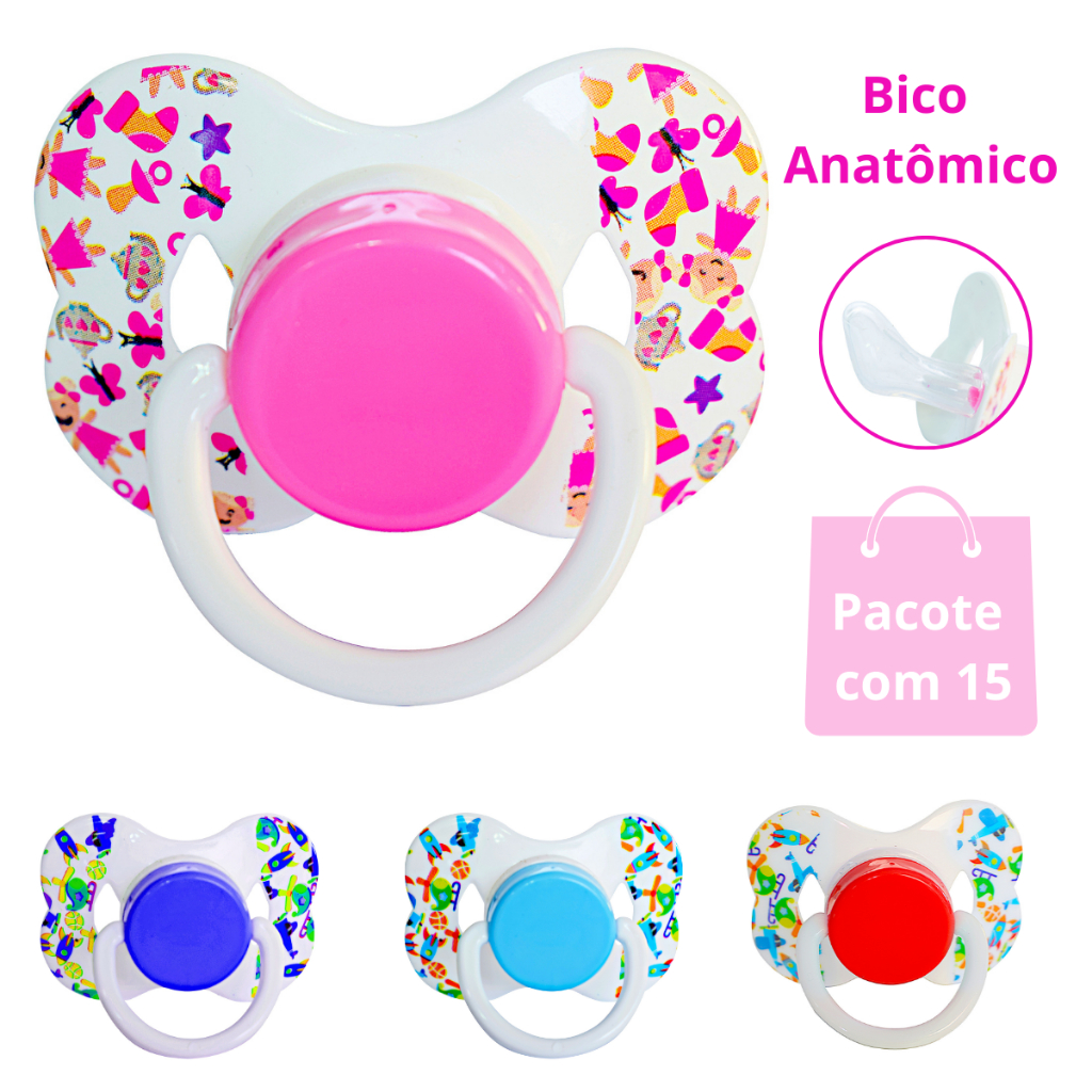 Chupetas Borboleta Bico de Silicone Anatômico PCT 15 UN - Chupetas Menino Menina TAM 2 + 6M