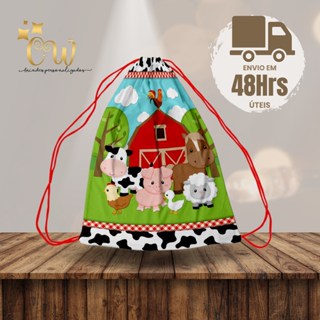 Kits 10, 20, 30 ou 40 mochilinhas sacolinha 19x28cm Fazendinha Animais Vermelha kit festa de aniversário (envio rápido)