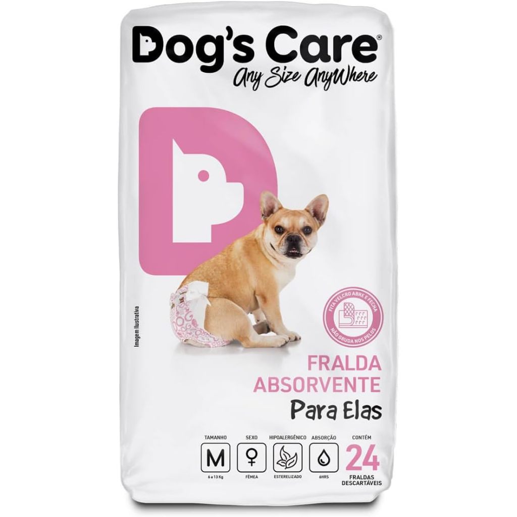 Fralda Descartável Higiênica P/ Cães Fêmea Dogs Care M 24 Un