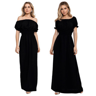 Vestido Longo Feminino Manga Princesa Ciganinha Lastex Moda Evangélica Tecido Duna