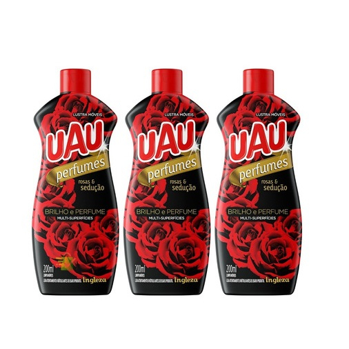 Kit 3x Lustra Moveis Uau Rosas E Sedução Ingleza Frasco 200ml Brilho Intenso E Proteção