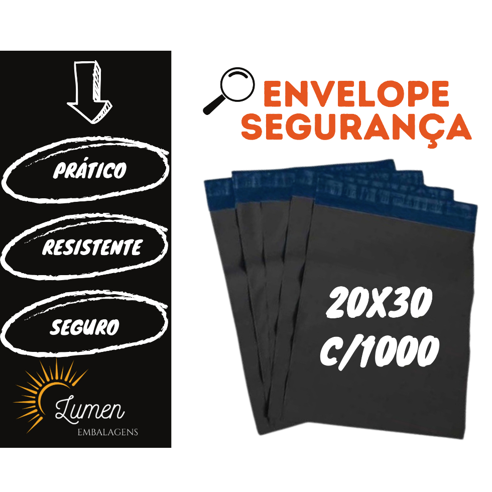 1000 Envelope de Segurança Plástico Preto  20x30  Envelope Ecommerce, Saco Ecommerce, Saco correio, Saco Inviolável em Oferta na Shopee