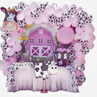 Kit 51 Balões Pérola Rosa bebe 10 Pol + Vaquinha 9 Pol + 1 Vaquinha Focinho Metalizada Fazendinha Menina em Oferta na Shopee