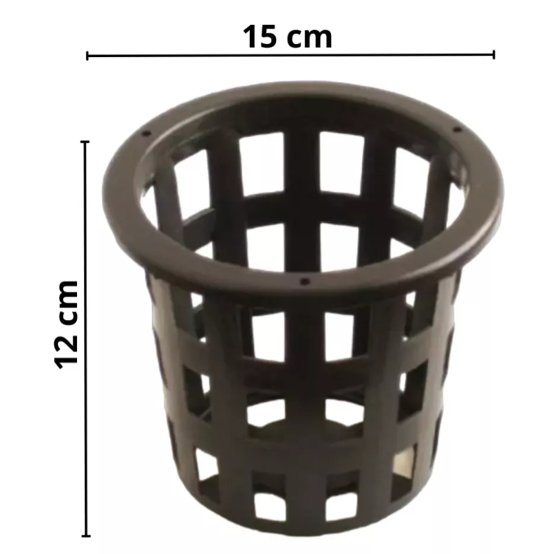 Kit 5 Vasos Cestas Vazados 15 cm + Haste Plástico Preto para Orquídeas Vanda Hidroponia