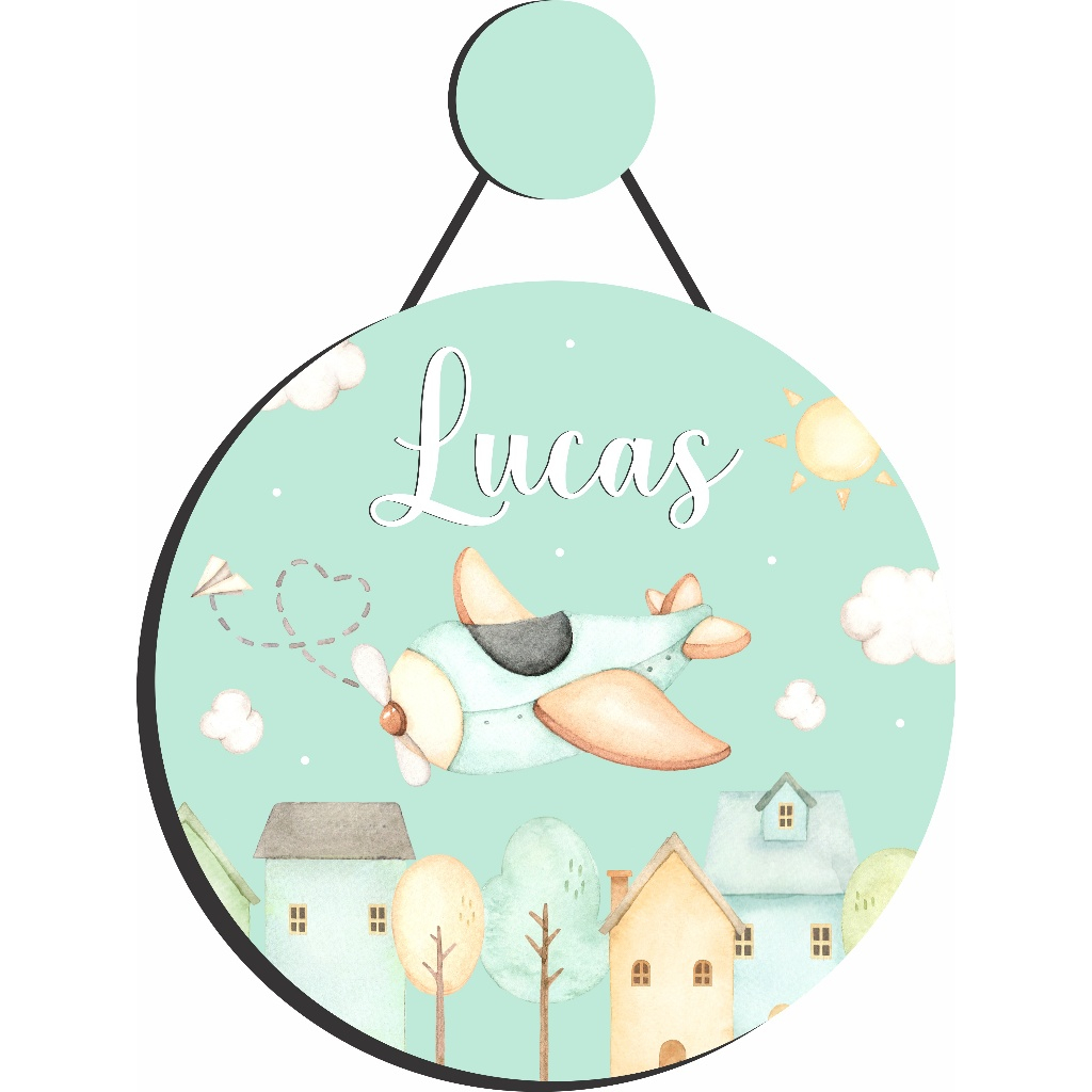Enfeite Porta Maternidade Avião, Aviador, nuvens, bebê - Nome personalizado - Decoração para quarto!