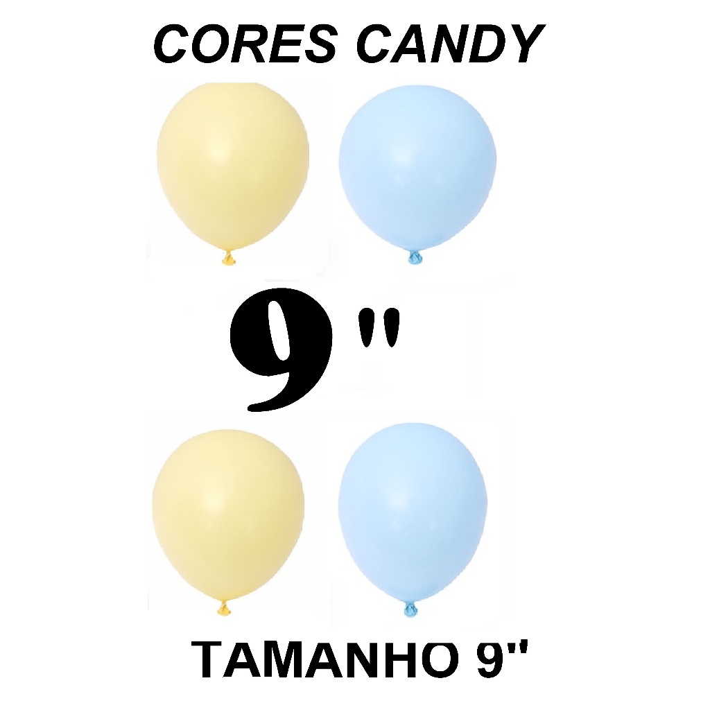 Balão - Bexiga Amarelo Candy c/Azul Candy 9 polegadas Pacote - 30 unidades sortidos em Oferta na Shopee