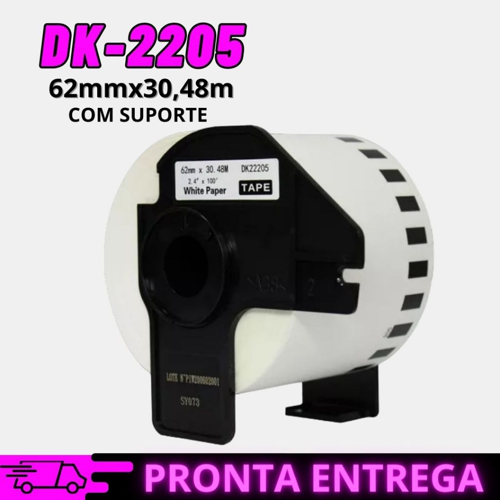 Etiqueta Térmica 62mm X30mts Continuo DK2205 C/ Suporte Para Brother QL800 570 700
