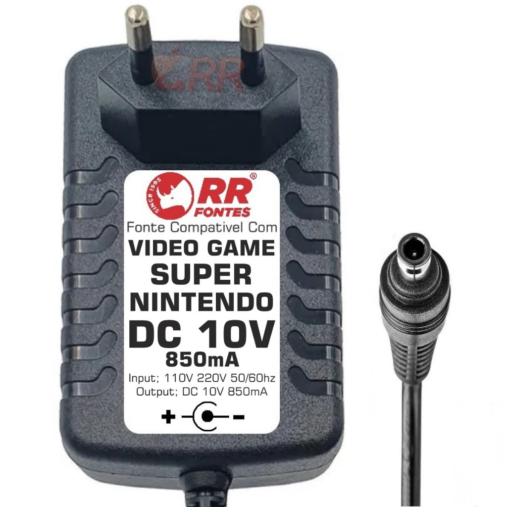 Fonte Carregador Super Nintendo, Super Nes, DC 10v 850ma Bivolt
