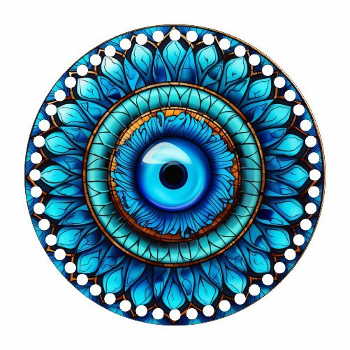 Mandala Mau-Olhado Olho Grego Mod1 - Base 20cm, 25cm e 30cm MDF Fio de Malha Crochê