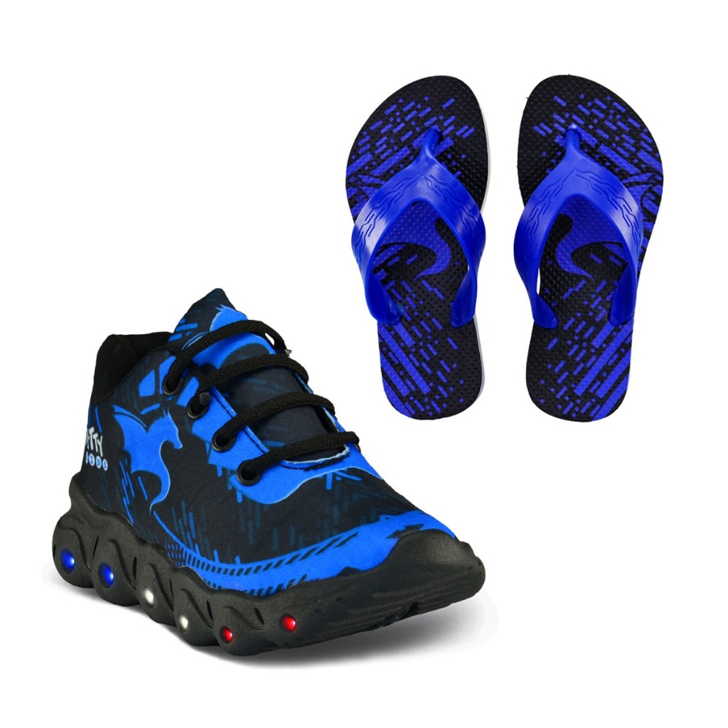 Kit Tênis Infantil De Led Casual Infinitty 02 Meninos Preto Azul + Chinelo em Oferta na Shopee