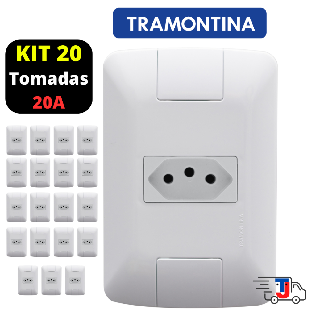 KIT C/ 20 Tomadas Tramontina 20A Aria 2P+T em Oferta na Shopee