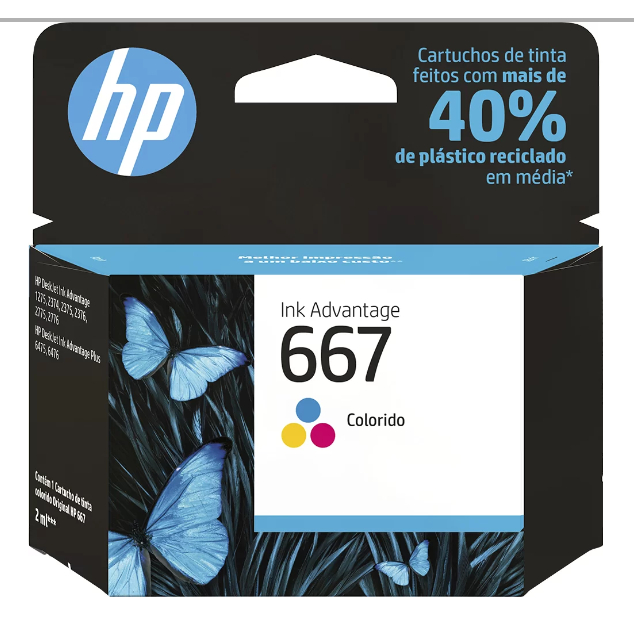 Cartucho HP  667 Colorido Original (3YM80AL) Para HP DeskJet Ink Advantage 2376, 2776, 6476, HP - CX 1 UN