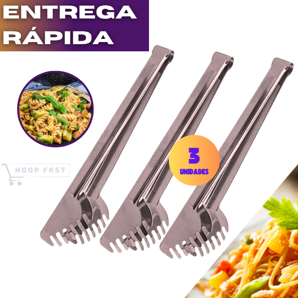 Kit C/3 Pegadores de Massa de Inox para Macarrao e outros Alimentos Resistentes para uso Domestico e Profissional