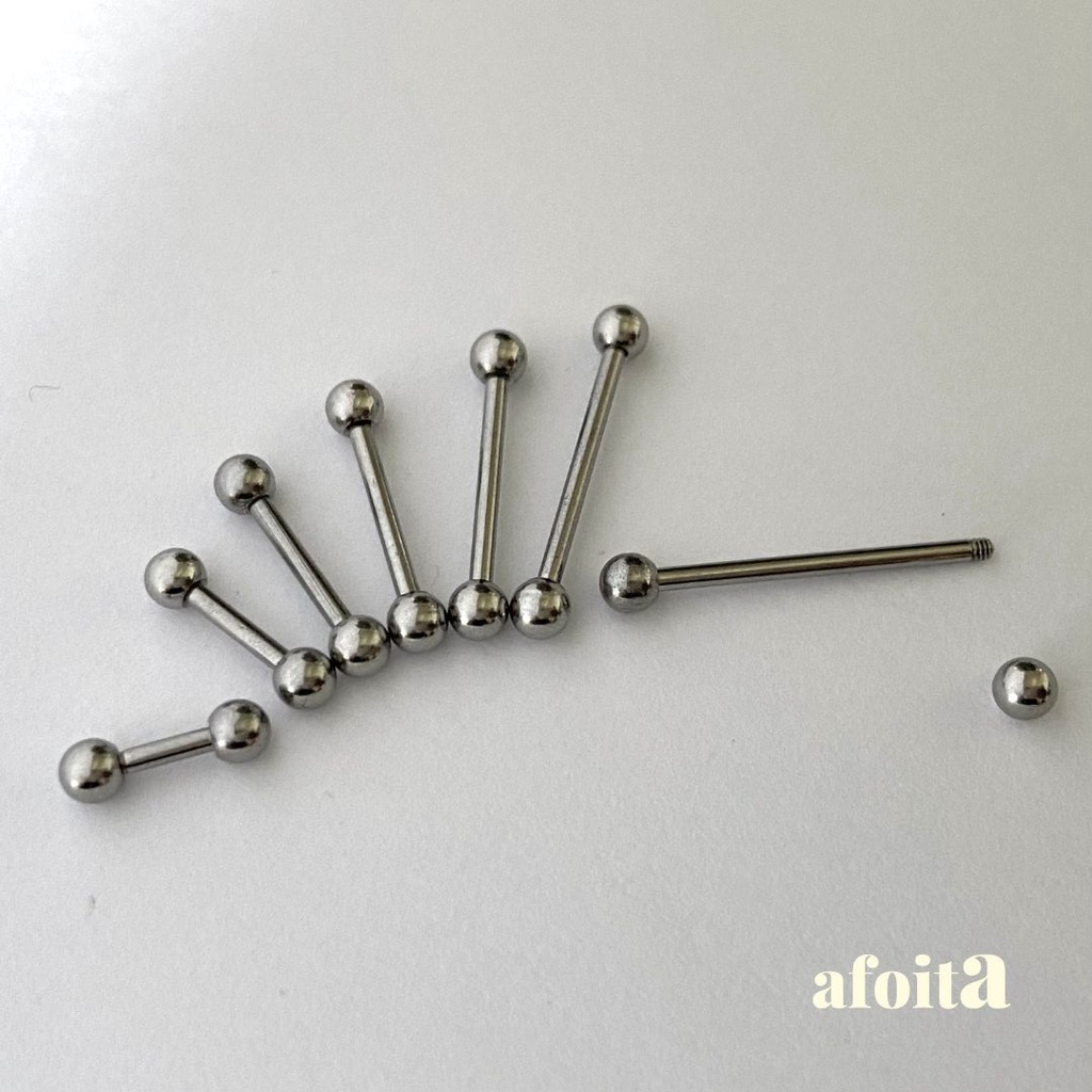 Kit 4 Unidades Piercing Barbell com Bolinhas de 3, 4, 5 ou 6mm em Aço Cirúrgico Prateado para língua, mamilo, etc