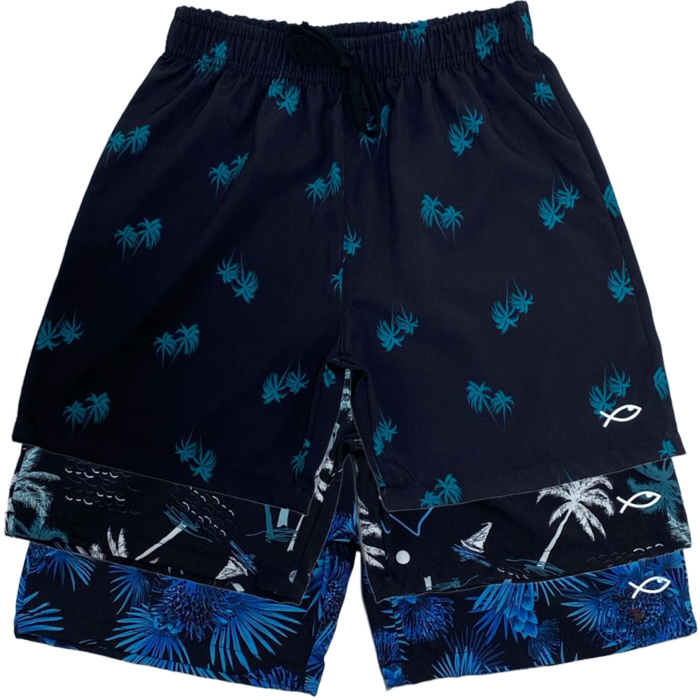 Kit 3 Bermudas Elástano Estica Juvenil Tactel Premium Praia Infantil Masculina