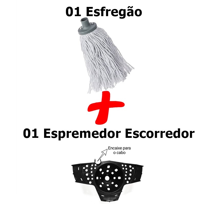 Kit Esfregão Refil Mop c/ Rosca + Espremedor Escorredor Mop Esfregão - Promoção