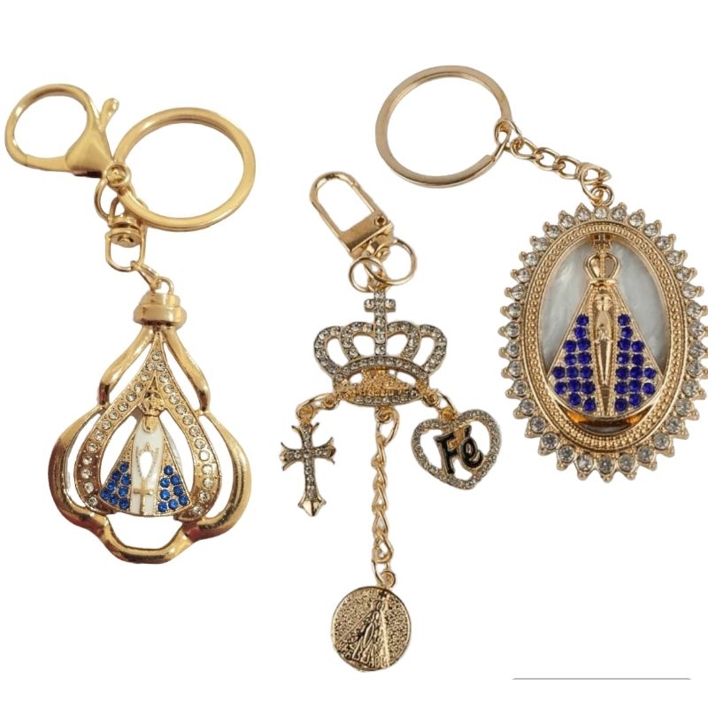 chaveiro nossa senhora Aparecida com strass/fé/coroa Santa/cruz/chaveiro Premium nossa senhora Aparecida