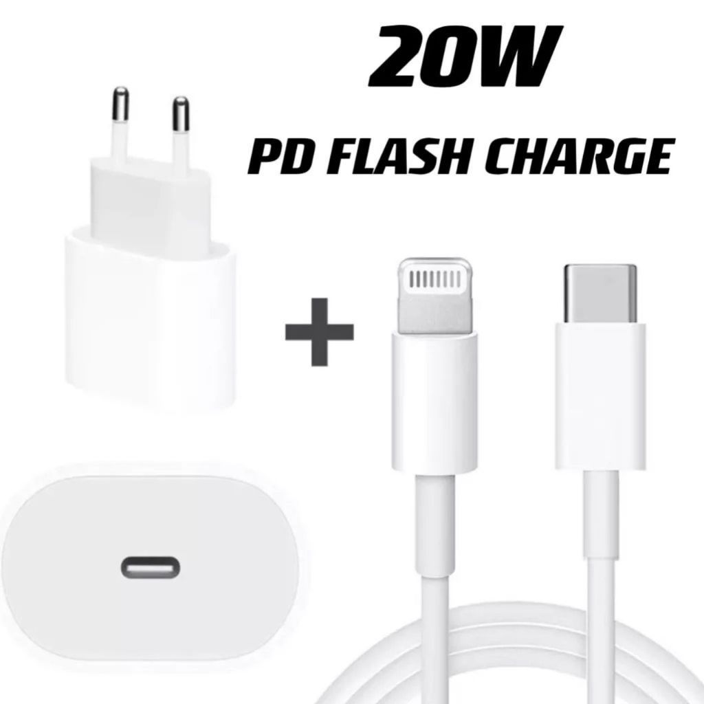 Kit Carregador Para iP Fonte + Cabo 20w PD Turbo Rapido Tipo C Lightning, Kit Carregador iPhone Fonte Turbo USB-c 20w + Cabo Lightning USB-C - Lacrado - Para IP - Tomada / Caixinha + Cabo