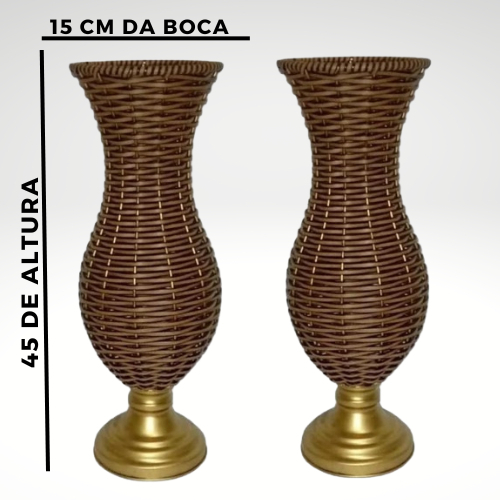 2 Vaso junco base dourada 45cm