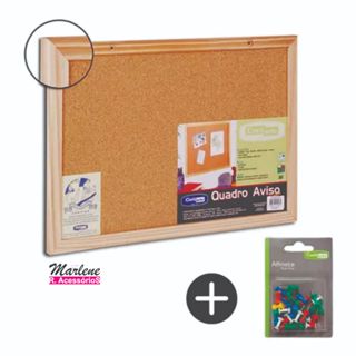 Quadro de Aviso Cortiça 45x30cm Moldura em Madeira + 30 Alfinetes em Oferta na Shopee