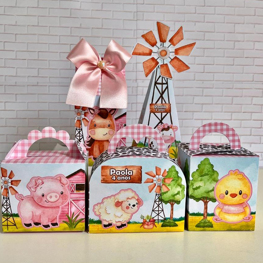 20 Caixinha Personalizados Fazendinha Rosa Lembrancinha
