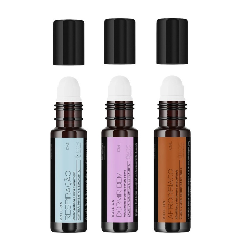Kit 3 Blend Óleo Essencial Roll On 10 mL Os Mais Vendidos - Respiração + Dormir Bem + Afrodisíaco