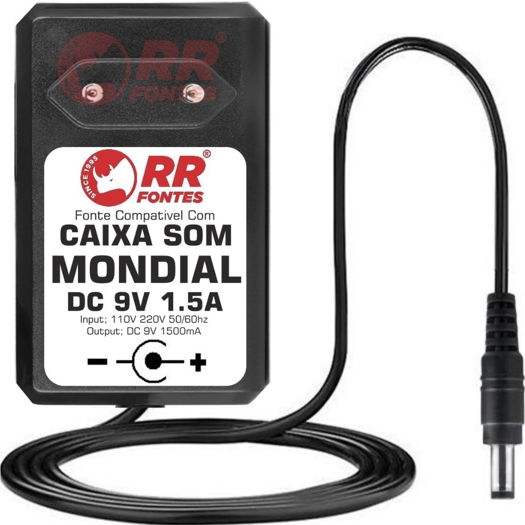 Fonte Carregador 9v Para Caixa Amplificada Mondial Thunder Extreme X MCO-10