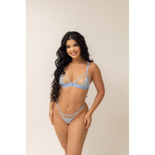 Conjunto feminino transparente com Tule Rendado Sem Bojo Lingerie