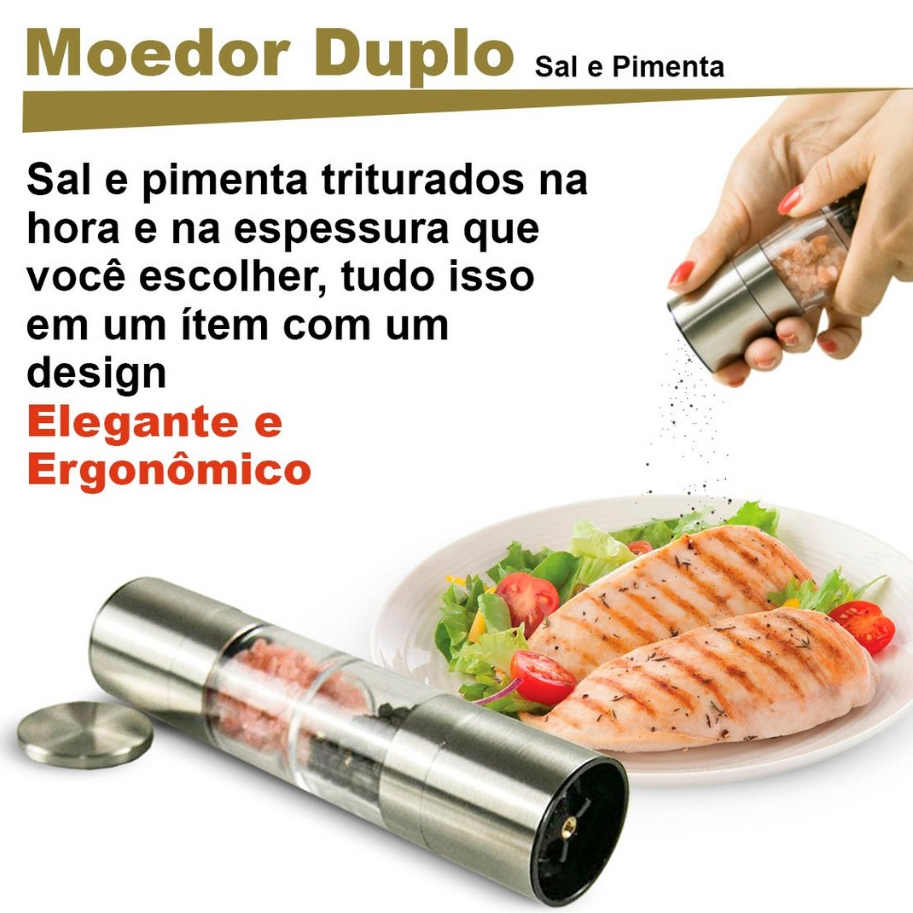 Detalhes do Moedor de Pimenta E Sal Grosso Triturador Manual Duplo 2 em 1 Gourmet Aço Inox Tempero Pequeno