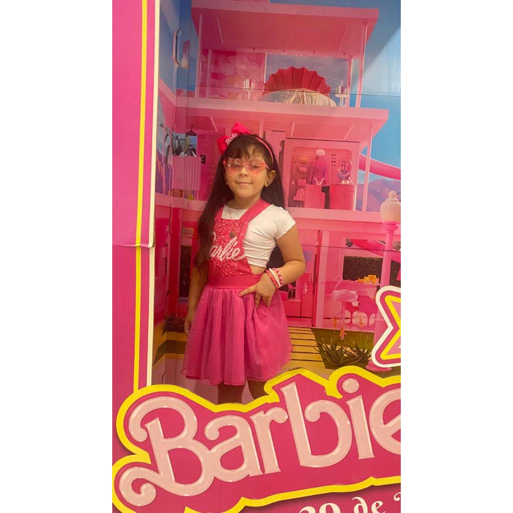 kit conjunto vestido jardineira, Tiara, Oculos roupa infantil criança menina verão promoção