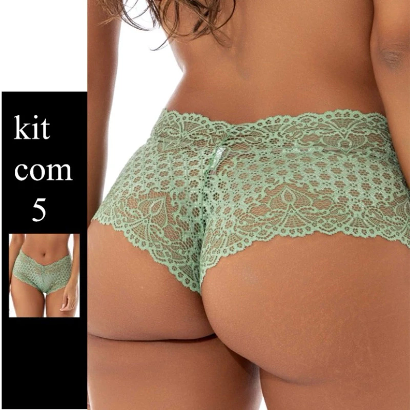 kit 5 calcinha feminina shortinho fio dental calcinhas com renda sexy — imagem 1