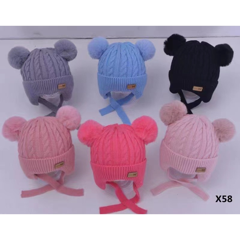 Gorro/Touca Infantil com dois pompom Amarrar liso Forrada Por Dentro para o inverno menino e menina moda novo