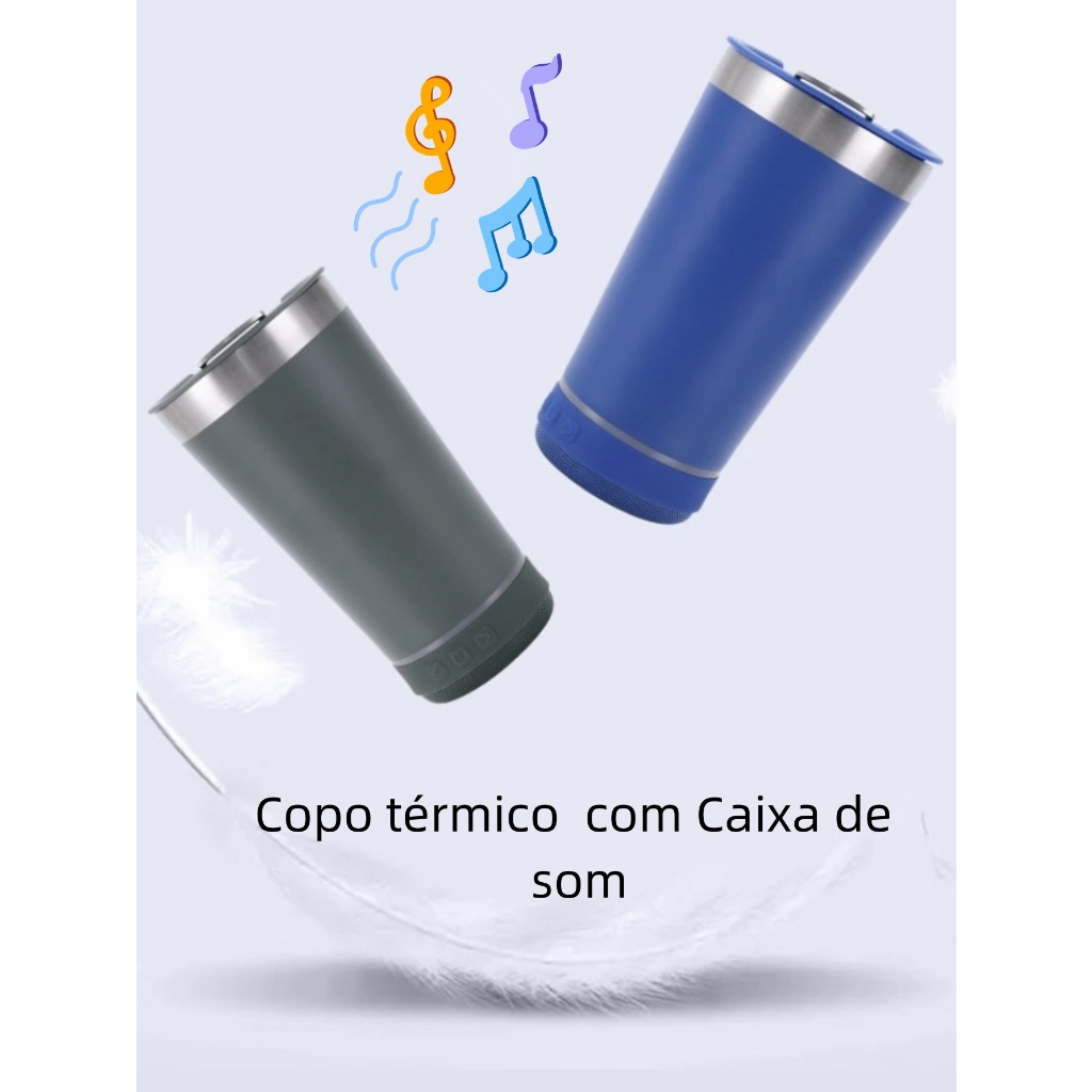 Imagem Vamos Carvanal!!!!!Copo térmico inox com tampa abridor e caixa de som com bluetooth Led---Cor Aleatório