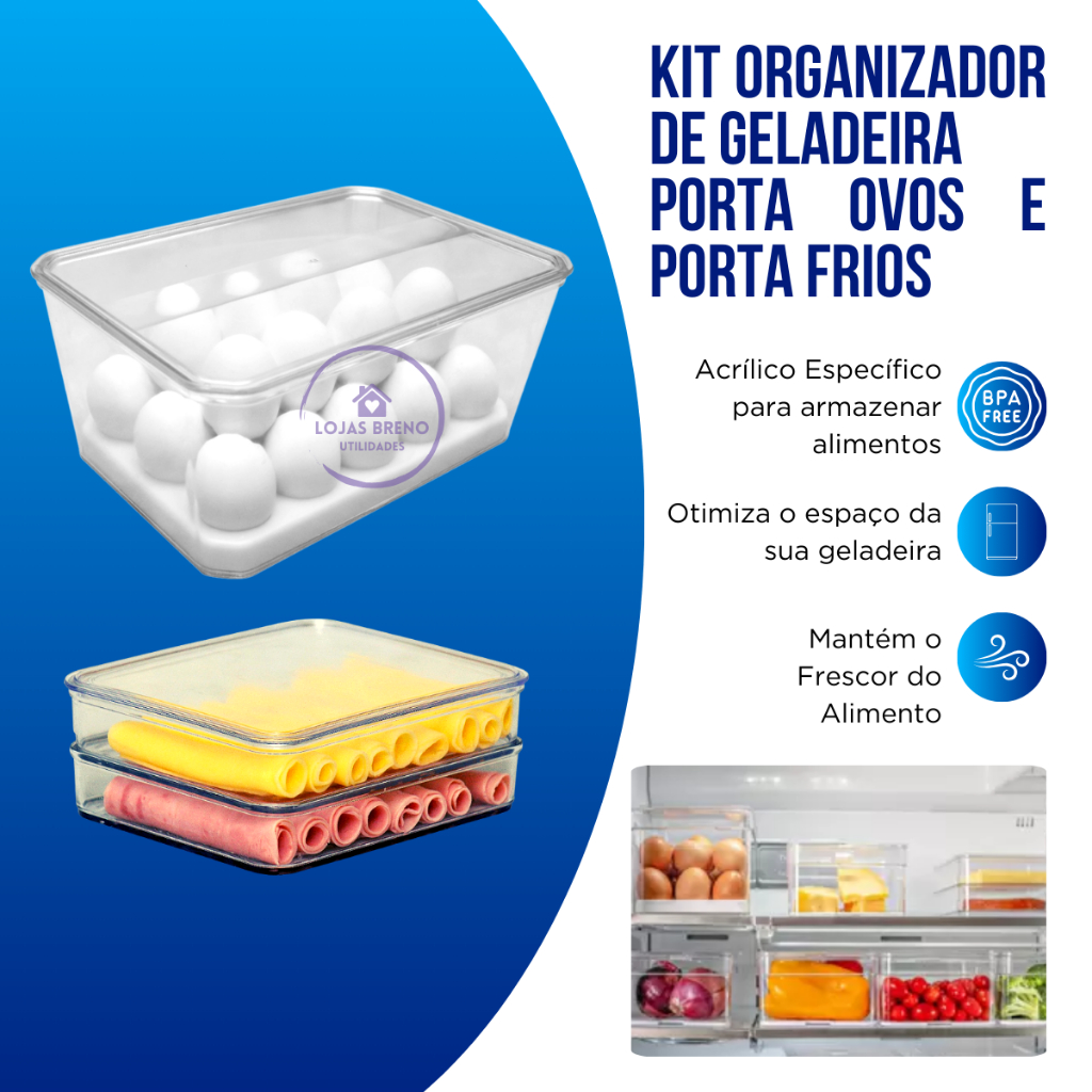 Kit Porta Ovos Geladeira Com Tampa Porta Frios Acrílico hermético Potes Mantimentos em Oferta na Shopee