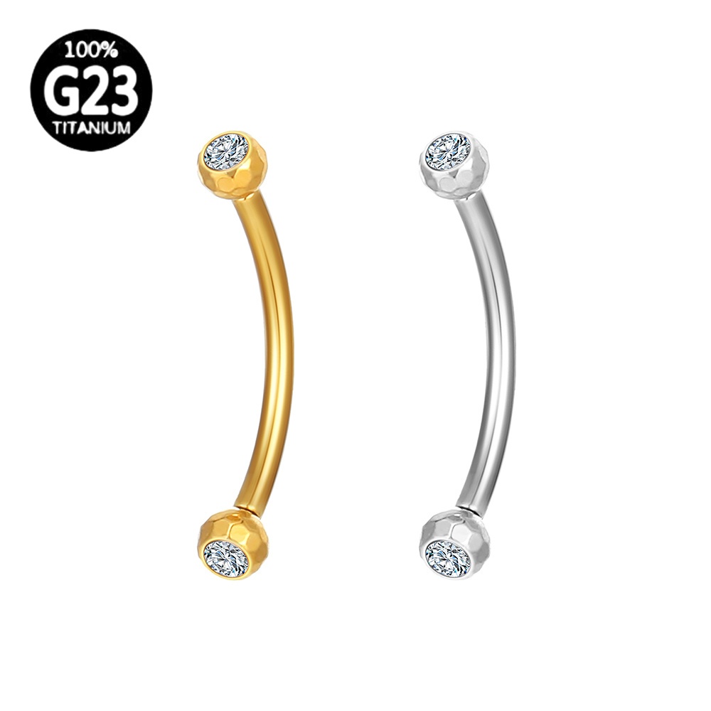 Piercing Sobrancelha Rook Barbell Curvo Titânio Pvd Lapidada Zircônia Cravada Rosca Externa - Fashion Accessories