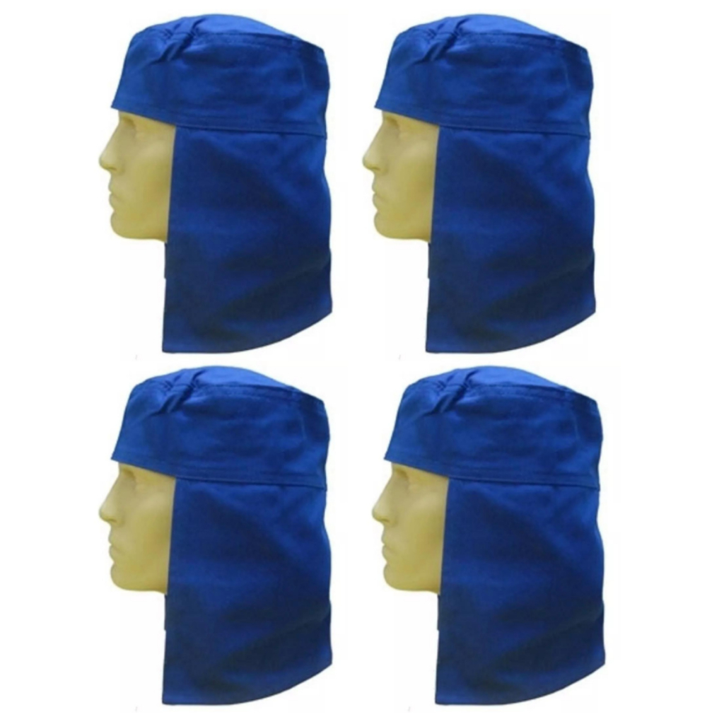 Kit 4 Touca Soldador Árabe Proteção Sol Brim Capuz Brim Azul Royal