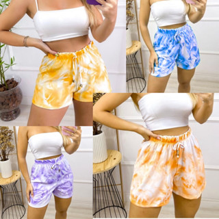 Shorts Feminino Bermuda Tie Dye em Malha Importada com Cordão Moda Blogueira Praia Festa Elegante E Confortavel