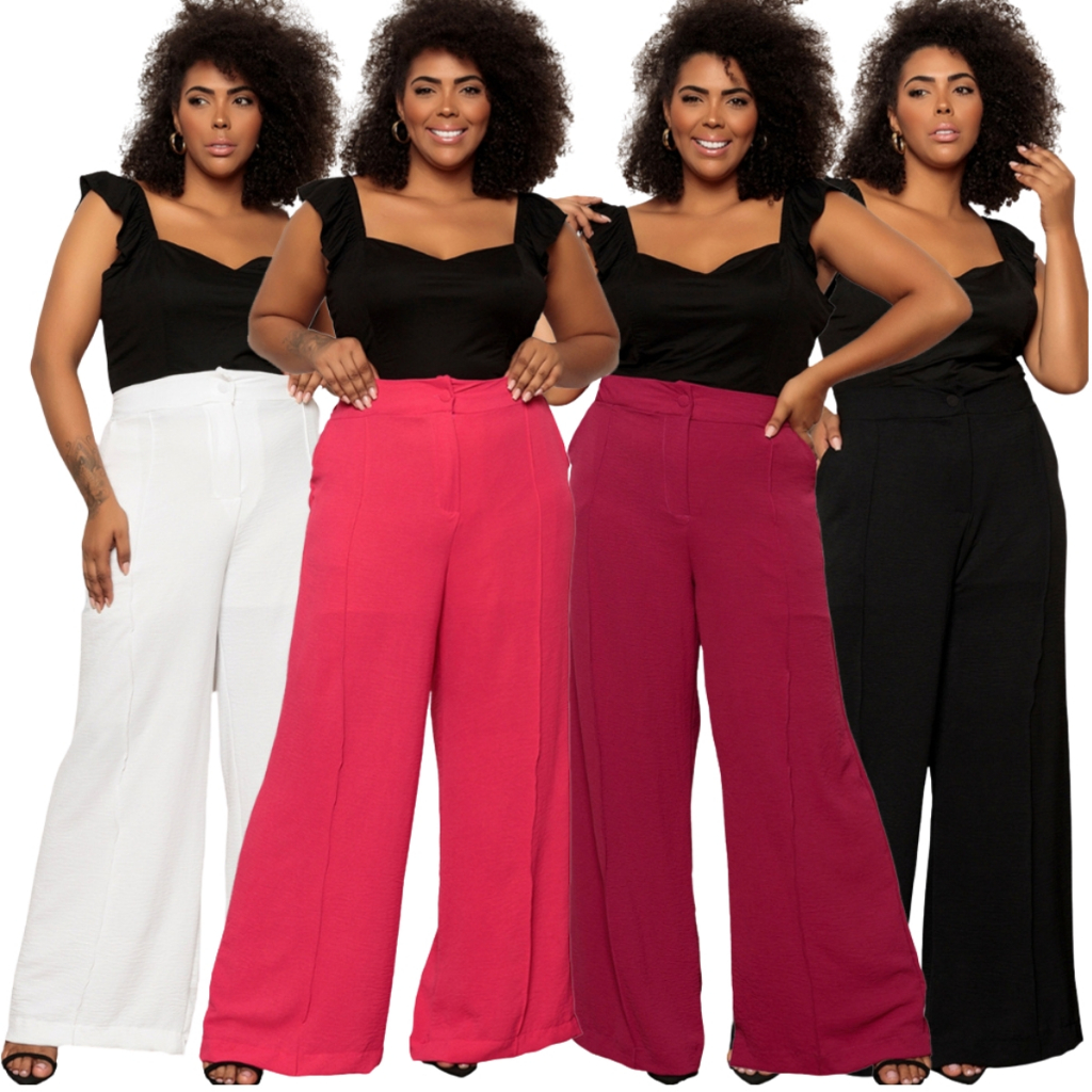 Calça Feminina Plus Size Pantalona em Oferta na Shopee
