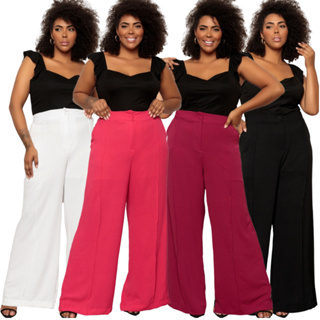 Calça Feminina Plus Size Pantalona em Oferta na Shopee
