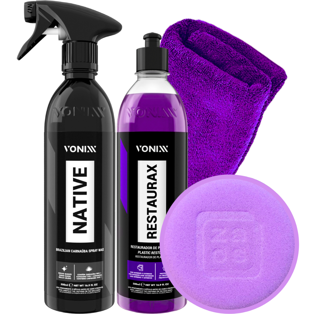 Cera de Carnaúba para Brilho Native + Restaurax 500ml Revitalizador Plásticos Vonixx