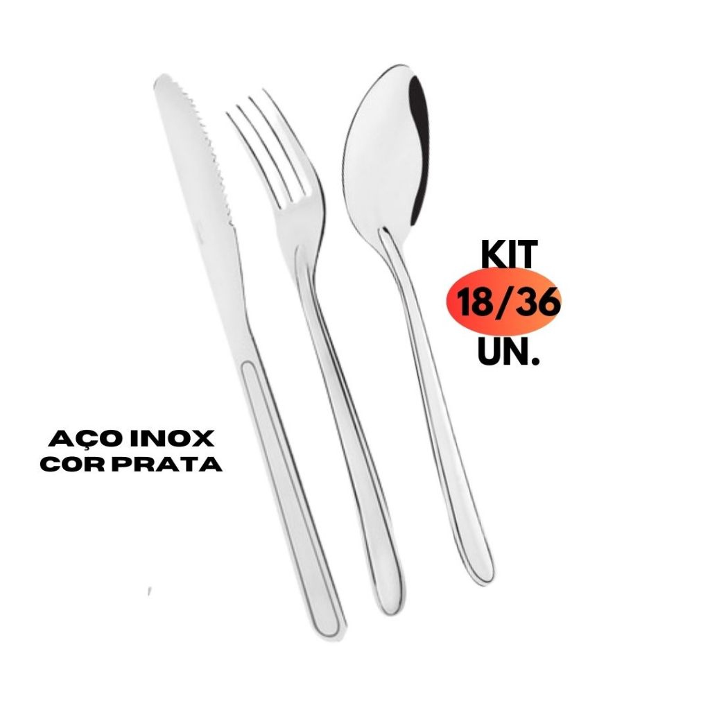 Kit 18/36 Talheres Inox Grafo+ Faca+ Colher Prata Original Oriente Buffet Cozinha Restaurante Casa Mesa Posta Jogo Aparelho Jantar Almoço Sobremesa