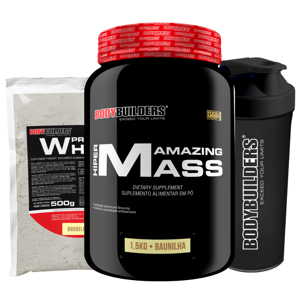 Kit Hipercalórico Amazing Mass 1,5kg +  Whey Protein (WPC) 500g + Coqueteleira - Bodybuilders em Oferta na Shopee