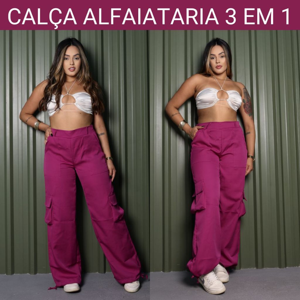 Calça Feminina Alfaiataria 3 em 1 Pantalona Jogger Cargo Tecido Linha Premium 4 Bolsos Abertura na Cintura Ziper em Oferta na Shopee